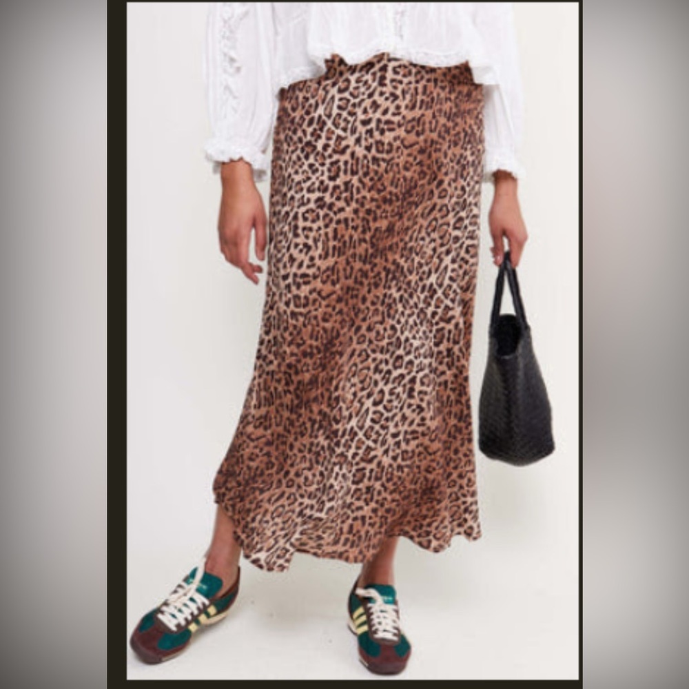 RIXO Brown Leopard Print Midi Skirt L size 14